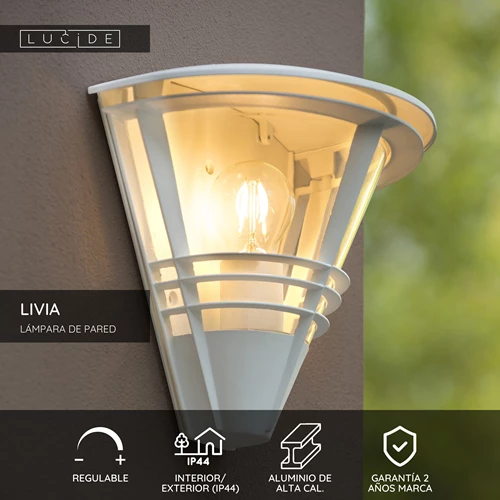 Lucide LIVIA - Lámpara de pared Dentro/Fuera - 1xE27 - IP44 - Blanco - USP